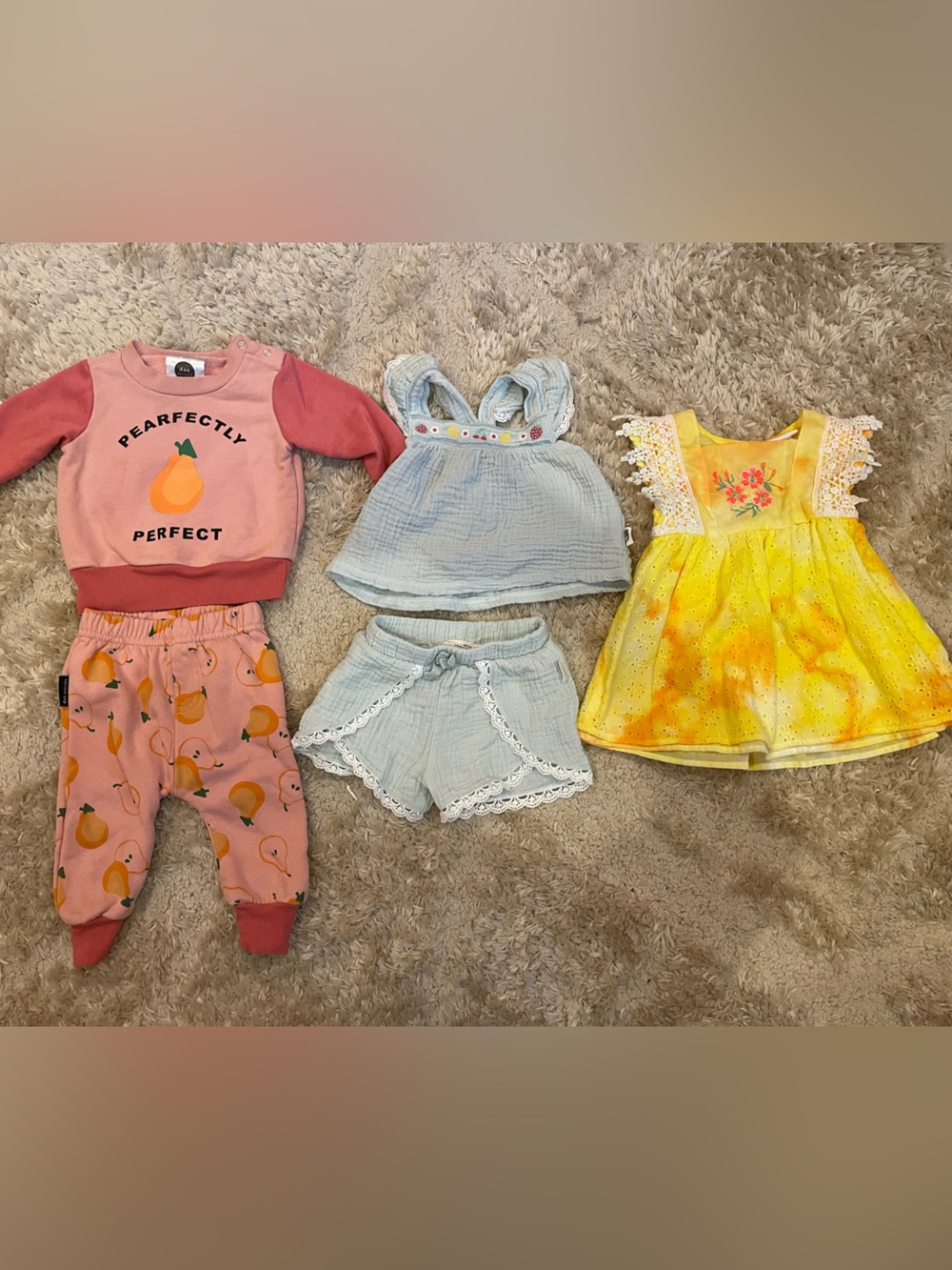 6-9 month babygirl matching set & custom tie dyed dress